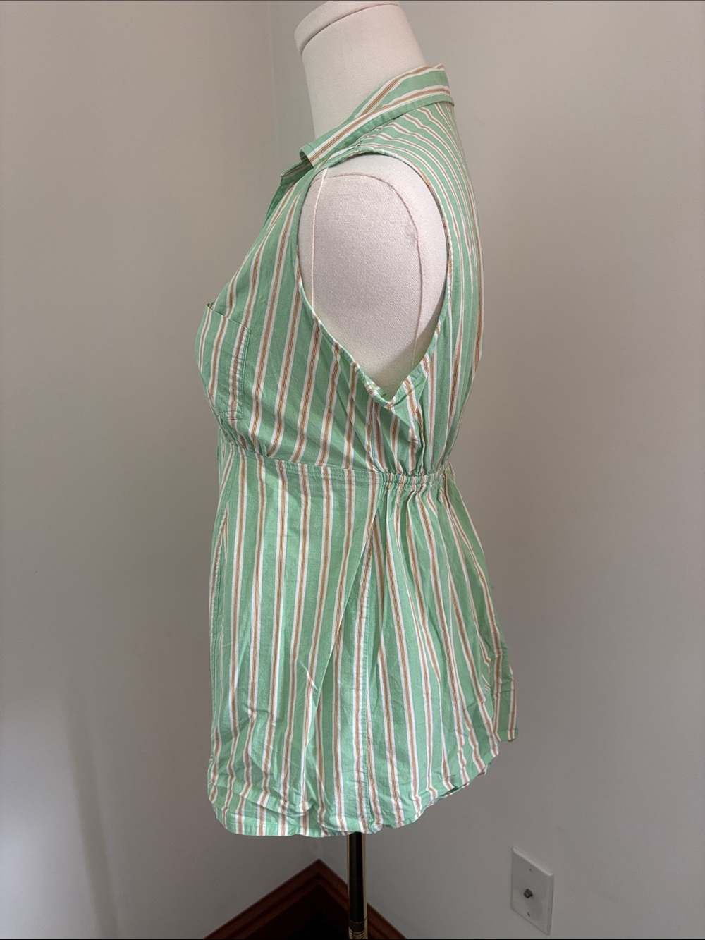 Motherhood Mint, White & Pink Striped Sleeveless Button-Front Top - Picture 3 of 4